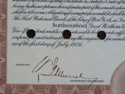 1926 Great Northern Railway Company, $1000 Gold Bond Certificate 4095