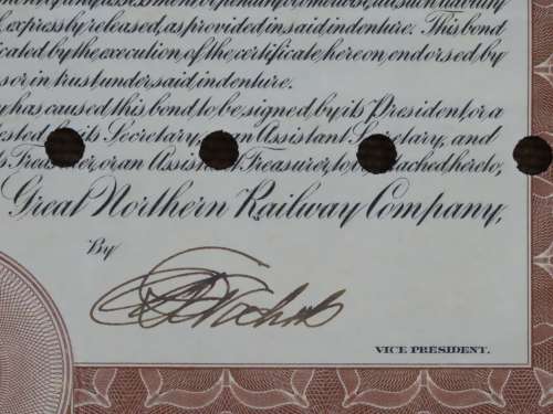 1926 Great Northern Railway Company, $1000 Gold Bond Certificate 4095