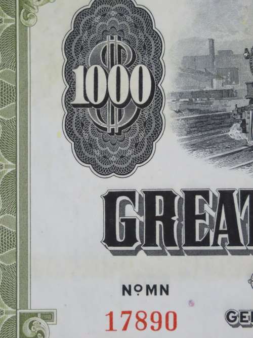 1945 Great Northern Railway Company, $1000 Gold Bond Certificate 17890