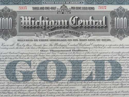 1902 The Michigan Central Railroad Company, $1000 Gold Bond Certificate 5937