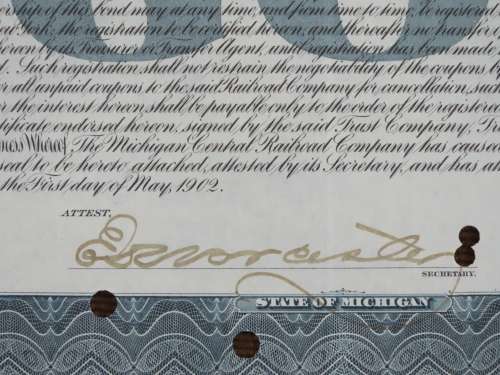1902 The Michigan Central Railroad Company, $1000 Gold Bond Certificate 5937