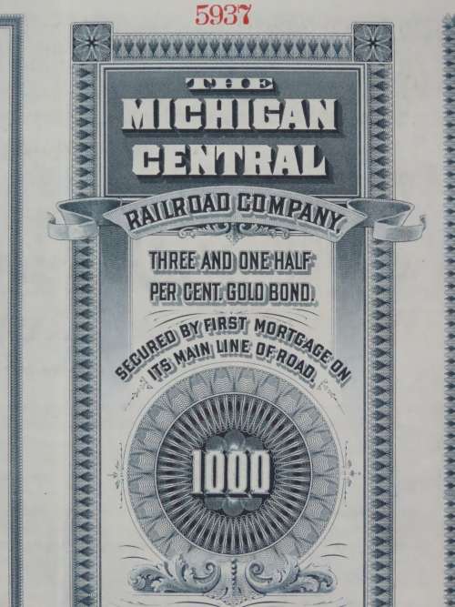1902 The Michigan Central Railroad Company, $1000 Gold Bond Certificate 5937