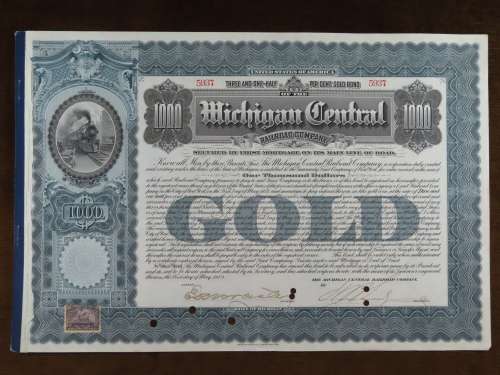 1902 The Michigan Central Railroad Company, $1000 Gold Bond Certificate 5937