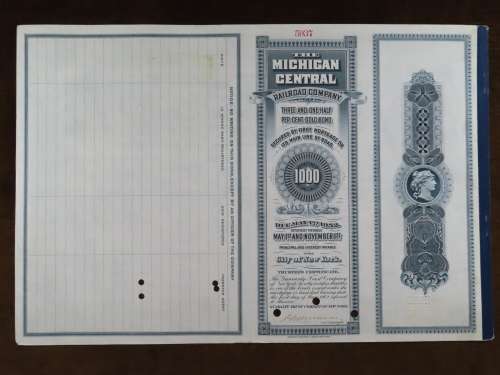 1902 The Michigan Central Railroad Company, $1000 Gold Bond Certificate 5937