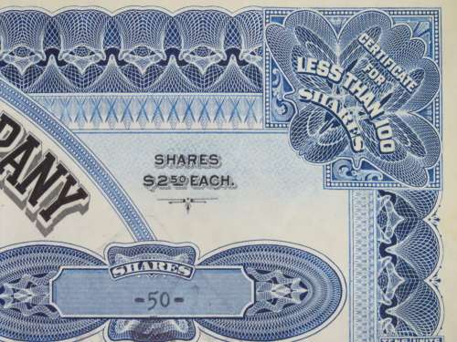 1929 North Butte Mining Company, Stock Certificate, 50 Shares , F10210