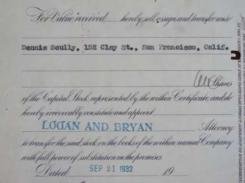 1929 North Butte Mining Company, Stock Certificate, 50 Shares , F10210