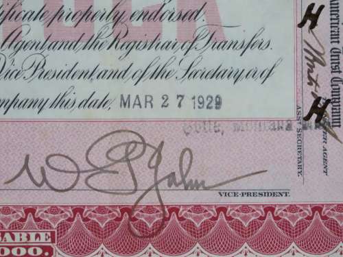 1929 North Butte Mining Company, Stock Certificate, 100 Shares , C9774