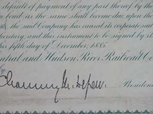 1885 West Shore Railroad Company, $1000 Bond Certificate With  Coupons 35037