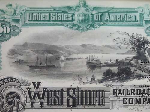 1885 West Shore Railroad Company, $1000 Bond Certificate With  Coupons 35037