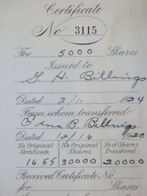 1924 Western Union Mining Company, Stock Certificate, 5000 Shares , 3115