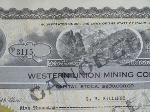1924 Western Union Mining Company, Stock Certificate, 5000 Shares , 3115