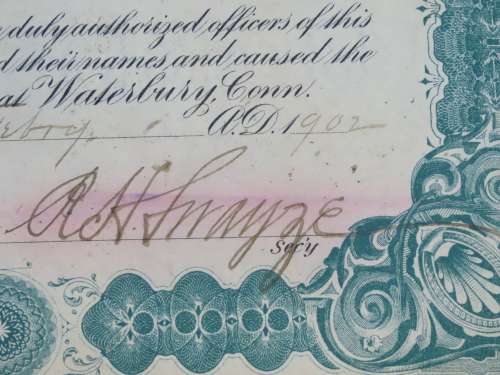 1901 Plume And Atwood Manufacturing Company, Stock Certificate, 100 Shares , 219