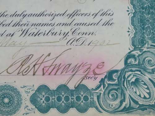 1901 Plume And Atwood Manufacturing Company, Stock Certificate, 25 Shares , 226