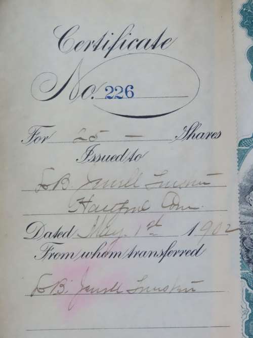 1901 Plume And Atwood Manufacturing Company, Stock Certificate, 25 Shares , 226