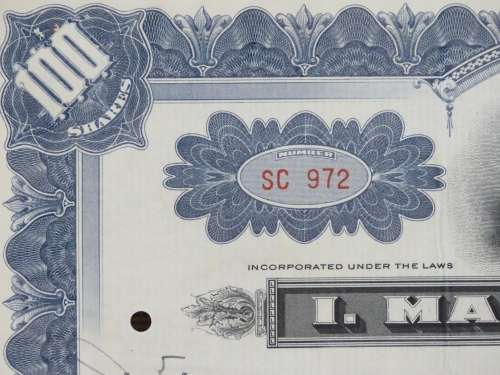 1930 I Magnin & Company , Stock Certificate, 100 Shares, SC972