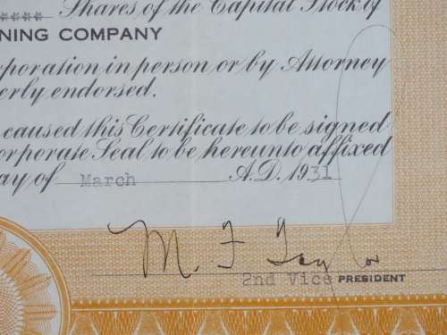 1931 Auburn Placer Mining Company, Stock Certificate, 200 Shares, 78