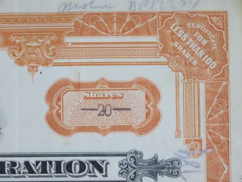 1931 Blue Ridge Corporation, Stock Certificate, 20 Shares, 26655