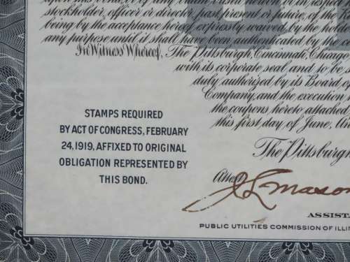 1920 Pittsburgh Cincinnati Chicago and St Louis Railroad Company, $1000 Gold Bond Certificate 10161