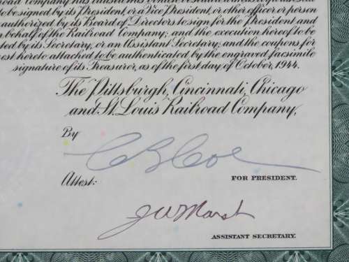 1944 Pittsburgh Cincinnati Chicago and St Louis Railroad Company, $1000 Bond Certificate 2466