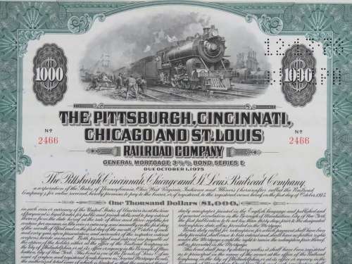 1944 Pittsburgh Cincinnati Chicago and St Louis Railroad Company, $1000 Bond Certificate 2466
