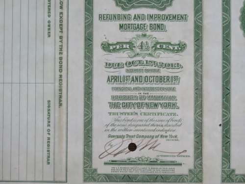1913 The New York Central Railroad Company, $1000 Bond Certificate 57563