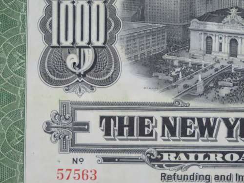 1913 The New York Central Railroad Company, $1000 Bond Certificate 57563