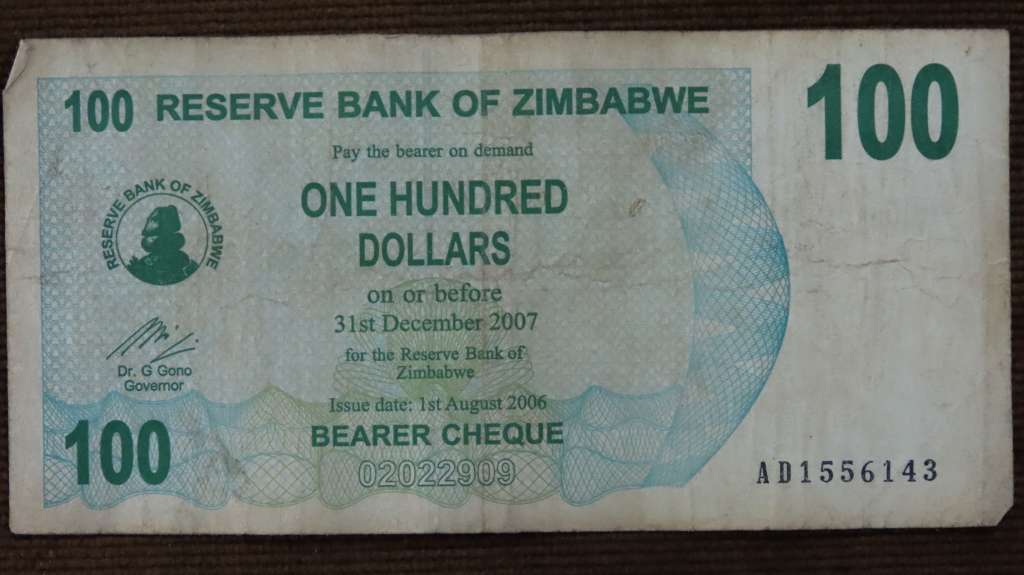 Zimbabwe $100 2006 p42 Bearer Cheque One Hundred Dollars