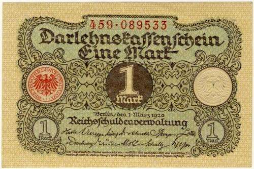 Germany - 1 Mark, 1920 , One Mark Note , p58 ,
