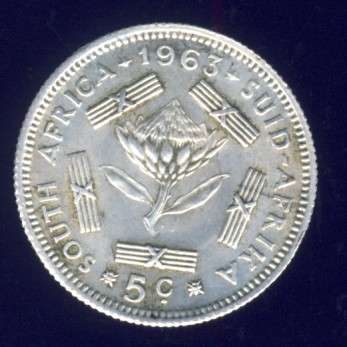 1963 Sixpence coin, 5 cent , South Africa, Silver, No reserve