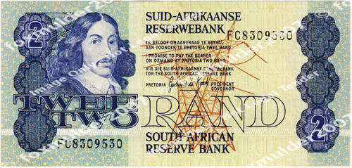 R2 , G.P.C. de Kock , 3rd series, Two Rand note, 1983, no reserve