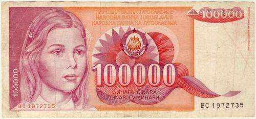 Yugoslavia - 100000 Dinara , 1989 , F , p97