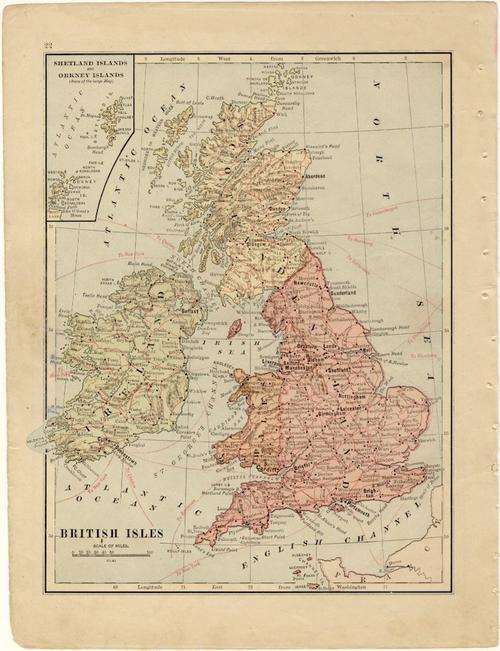 1893 Map of  Great Britain, Fair condition, Original Map