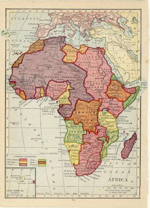 1912 Map of Africa, Excellent condition, Original Map