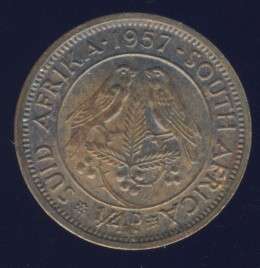 1957 Farthing coin, 1/4d , South Africa, Elizabeth II , No reserve