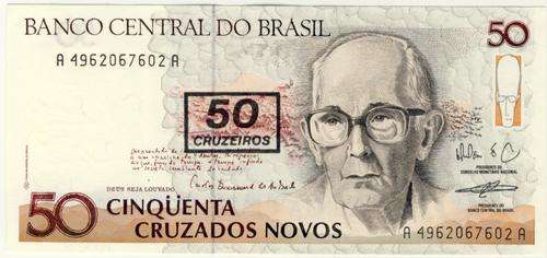 Brazil - 50 Cruzeiros Overprint on 50 Cruzados Novos, 1990 , Crisp UNC., p223