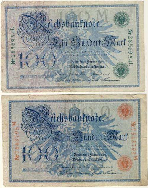 Germany - 100 Mark, 1910, One Hundred Mark, Both Variants, Red + Green