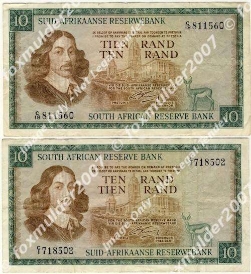 R10 set, G. Rissik , 2nd series, Afr and Eng variants 2 x Ten Rand notes, 1966 , no reserve