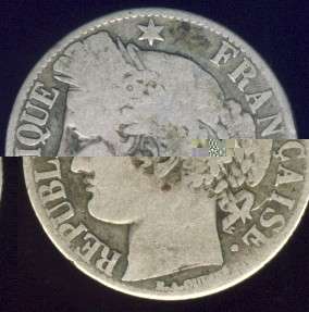1871 k 1 Franc Coin, France, Silver