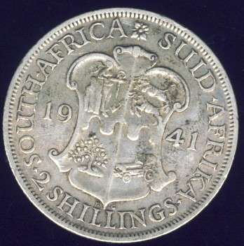 1941 Florin coin, 2/-, South Africa, Silver, George VI , No reserve, Two Shilling