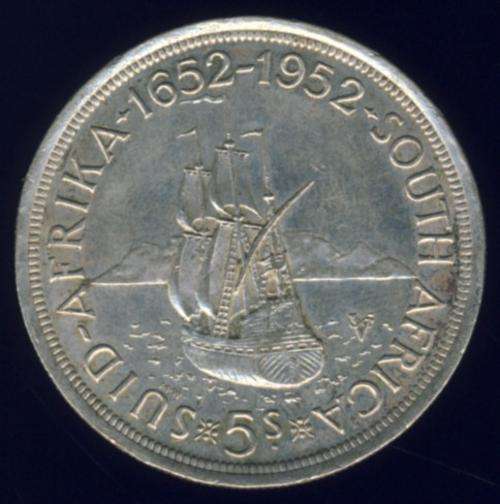 1952 Crown coin, 5 Shilling, 5/-, South Africa, Silver, George VI, No reserve