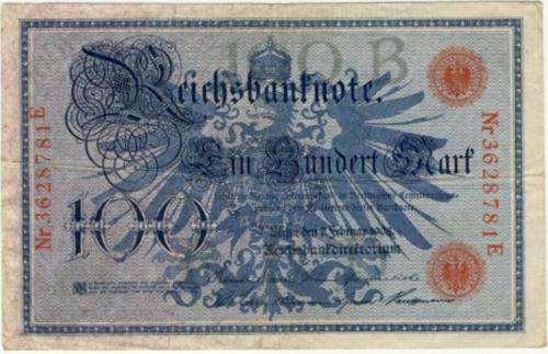 Germany - 100 Mark, 1908, One Hundred Mark Note, Red Seal