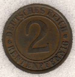 1924 j Graded AU-58, Germany, 2 Renten Pfennig