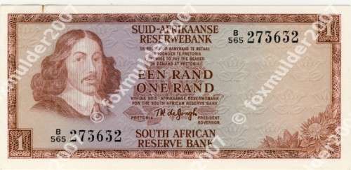 R1 , T.W. de Jongh, 3rd series, One Rand note, 1975, no reserve