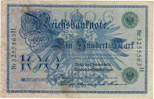 Germany - 100 Mark, 1908, One Hundred Mark Note - Green Variant