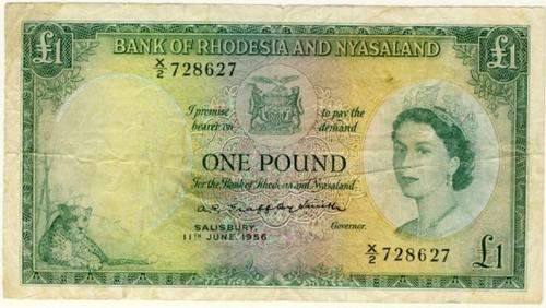 Rhodesia and Nyasaland , 1 Pound , 11 June 1956 , X-2 Prefix