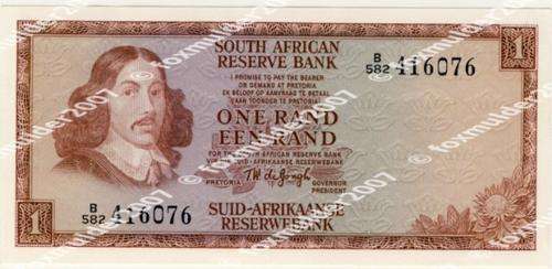 R1 , T. W de Jongh, 3rd series, One Rand note, 1975, no reserve