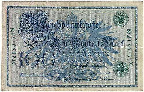 Germany - 100 Mark, 1908, One Hundred Mark Note, Green Variant