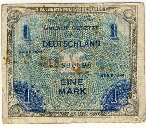 Allied Occupied Germany - 1 Mark MPC, 1944, One Mark