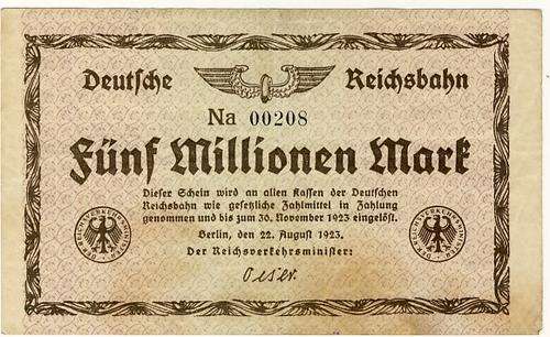 Germany - 5000000 Mark, 1923, Five Million Mark, German Railroads, Berlin