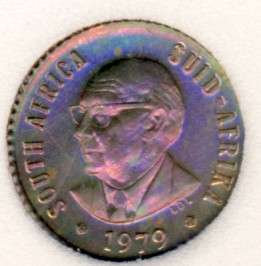 1979 Half Cent , Graded Proof 70, 1/2 Cent Coin, Deep Cameo, South Africa, Diederichs, Rainbow Toned